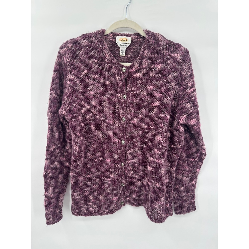 Talbots Made in Italy 100% Wool Chunky Knit Cardigan Sweater Purple Marled 1216 - Picture 2 of 9